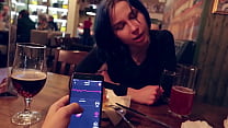 I took control of my stepsister&#039;s vibrator in the bar and brought her to orgasm.