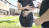 Cumming hard in public on the mall terrace with Lush remote controlled&nbsp;vibrator