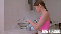 MY18TEENS - Skinny brunette teen Sofa Weber fucks her pussy with cream