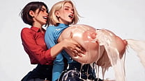 two horny young AI secretaries milk each other&#039;s plump milk udders