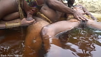 2 African tribe hoes enjoying the son&rsquo;s village chief cock