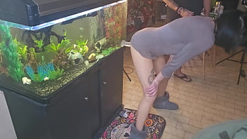 Friends wife fucking dildo while two friends cum on her dildo 6 min